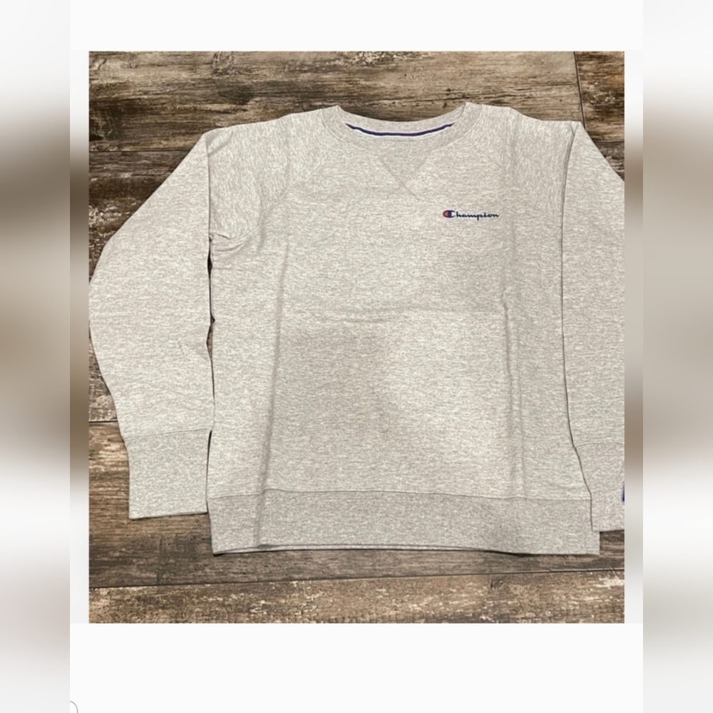 Champion Women's Sweatshirt Powerblend Fleece Crew Script Logo Oxford Medium NWT